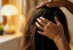 massaging hair with oil