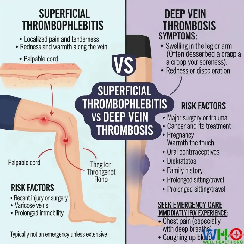Superficial thrombophlebitis vs deep vein thrombosis